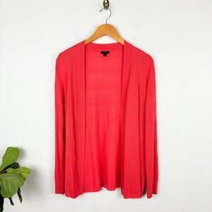 Talbots Coral Pink Knit Open Front Cardigan Sz M
